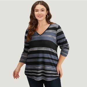 BLOOMCHIC striped TOP t-shirt LONG SLEEVES gray & black BRAND NEW